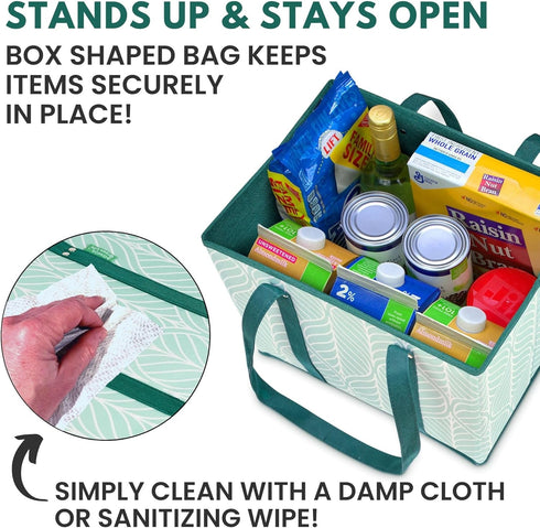 Creative Green Life (3 Pack) Reusable Grocery Bags Heavy Duty Reusable Shopping Bags for Groceries with Box Shape