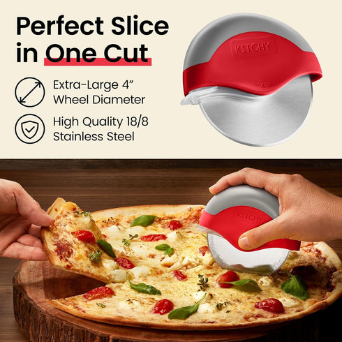 Kitchy Pizza Cutter Wheel Ergonomic Slicer with Protective Blade Cover (Red)