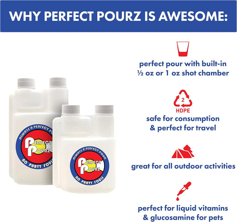 Plastic Flask for Liquor - 16 Ounce with 1 Ounce Shot Glass - Perfect Pourz
