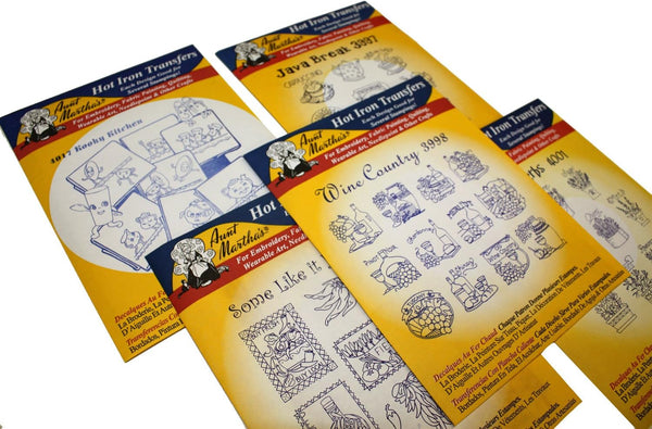 Aunt Martha's Iron On Transfer Patterns, Set of 5 for Stitching, Embroidery or Fabric Painting