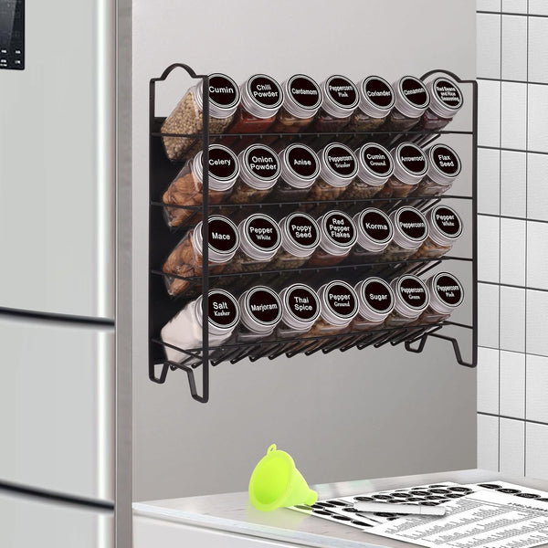 SWOMMOLY Magnetic Spice Rack Organizer with 28 Glass Spice Jars, 396 Spice