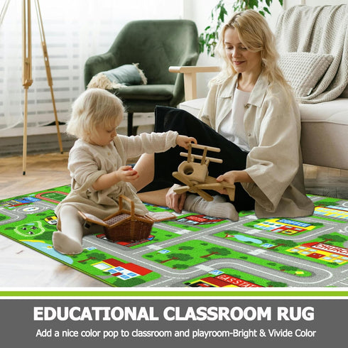 Decor,5.2'x3.3' Capslpad Green Car Road Kid Rug Carpet Playmat for Playoom Traffic Road Kids Play Mat for Toddler Non