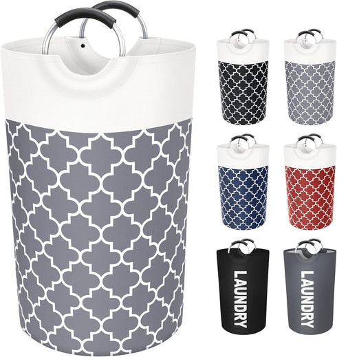 Large Laundry Basket, Collapsible Tall Hamper Bag with Handles for Waterproof Storage (Grey, 82L)