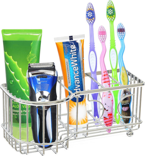 Simple Houseware Multi-Functional Toothbrush Holder, 6 Slots, Chrome