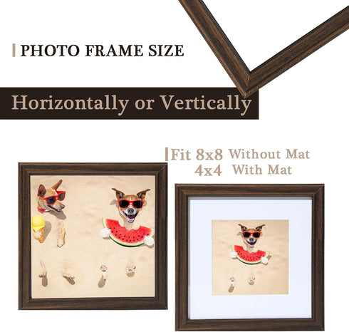 8x8 8 8 4 4 8 8 8x8 Picture Frame Walnut, Oak Wooden x Picture Frames Matted to x Square x Frame with Real Glass