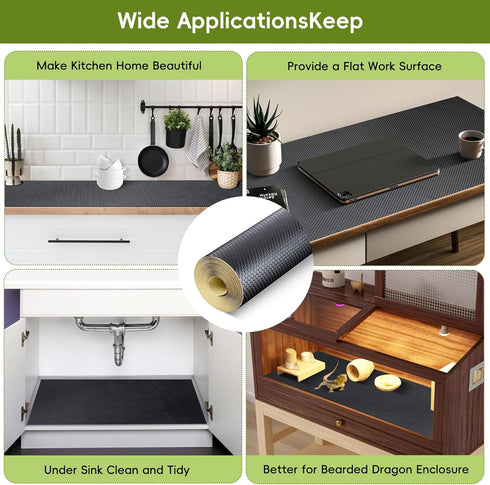 Self Adhesive Shelf Liners for Kitchen Cabinets, 15.7 X 157 Inch Waterproof Peel and Stick Drawer Liner, Black