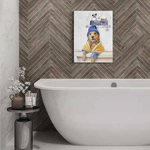 Ooeiiiy Dog Canvas Wall Art - Funny Dog with Hat Picture Poster for Bathroom, Office, Bedroom 12''X16''