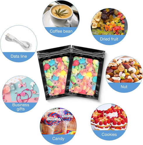 Marspark 200 Pieces Resealable Foil Bags, 3 x 4.7 Inch with Clear Window for Food Storage (Black)