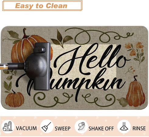 Baccessor Pumpkin Fall Kitchen Mats Set of 2, Pumpkins Floral Non Slip Absorbent Thanksgiving Fall Decor 17x29 17x47