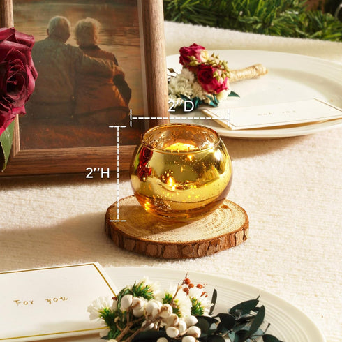 24 Homemory Pcs Gold Votive Candle Holders, Round Mercury Glass Candle Holder, Tealight Candle Holders for Table