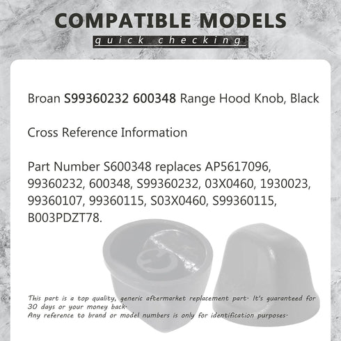 S99360232 Range Hood Knob, S600348 Fan Knob Replacement Parts for Kitchen Appliances, 4PCS