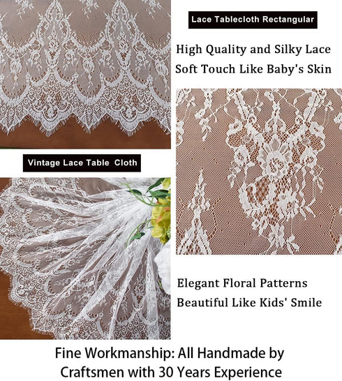 ShinyBeauty Lace Tablecloth Rectangular 60x120-Inch White Overlay for Tea Table, Floral Embroidery Lace