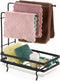 JUXYES Kitchen Sink Caddy Sponge Holder with Dishcloth Drying Rack, Storage Organizer for Kitchen Countertop, Black
