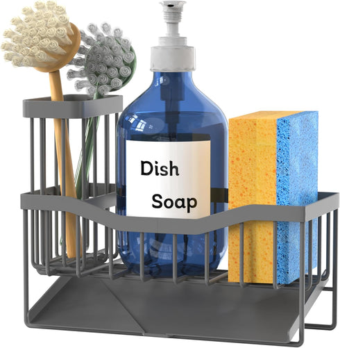 Fssvcd Maifan Sink Caddy Sponge Holder for Kitchen with Brush Holder and Stainless Steel Self Drain Tray, Rustproof