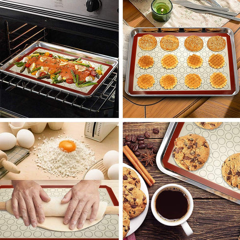 Wildone Baking Sheet with Silicone Mat Set, 4 Pieces (2 Sheets + 2 Mats), Stainless Steel Cookie Sheet Baking Pan