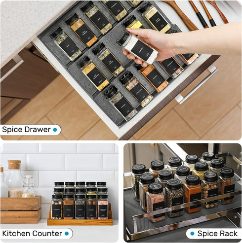 AOZITA 14 Pcs Glass Spice Jars with Black Lids, 4oz Square Bottles, Airtight Metal Caps, Silicone Funnel