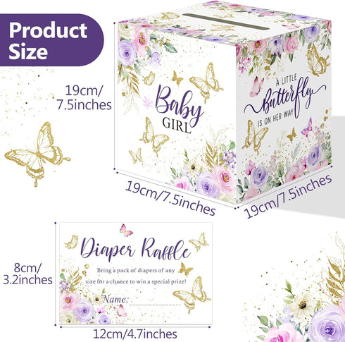 51 Pajean Pcs Butterfly Diaper Raffle Tickets with Diaper Raffle Card Box for Baby Shower Games a Little Butterfly is