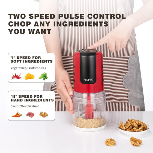 Mini Food Processor, 2 Cup Small Electric Chopper, 2 Speed for Vegetables, Meat, Fruits with 4 Stainless Steel Blades