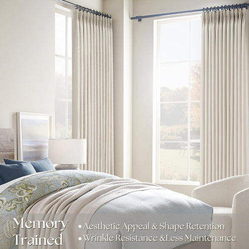 63 Inch 2 Set Pinch 63 Linen Curtains Panel for Living Room Natural Beige Pleat Curtain Memory Trained with Hook