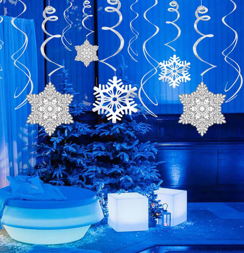 Moon Boat 42Ct Christmas Snowflake Hanging Swirl Decorations for Winter Party Wonderland Ornaments