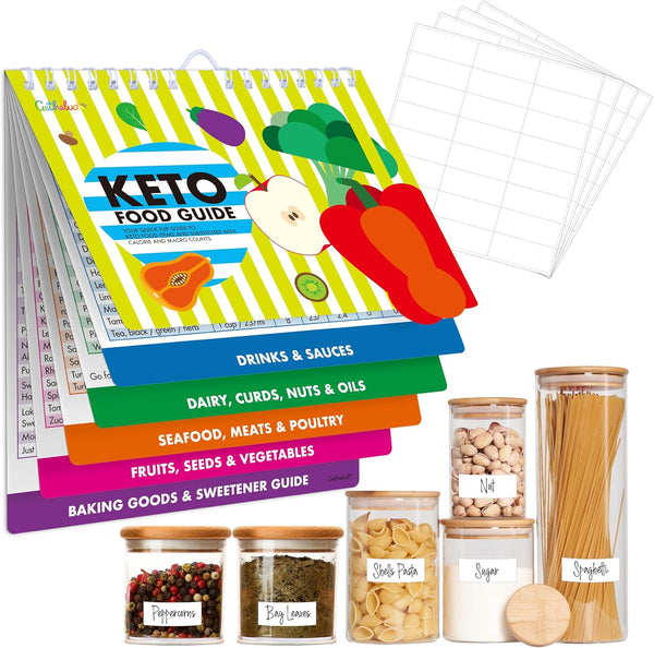 Magnetic Keto Food Cheat Sheet: Ketogenic Guide Booklet with 72 Removable Labels for Low Carb Meal Planning