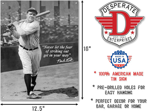 Babe Ruth No Fear Retro Tin Sign - 12x16 Poster Discount