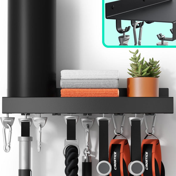 Metal Shelf Compatible with Tonal Accessories, Wall Mounted Gym Rack Organizer with Hooks for Home Gym Storage