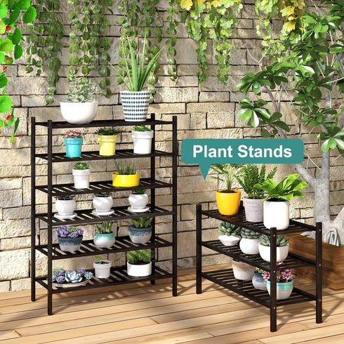 3-Tier Closet, viewcare Black Bamboo Shoe Rack for Entryway, Stackable | Foldable | Natural, Shoe Shelf Storage