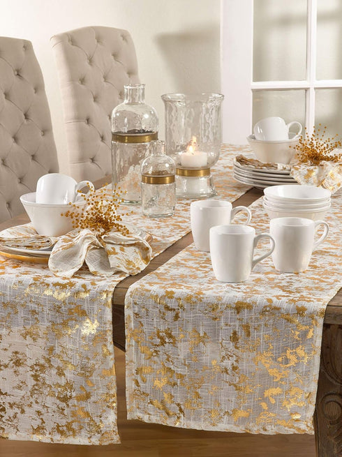 SARO LIFESTYLE Bottega Collection Foil Print Design Table Runner, 15" x 90", Silver Color