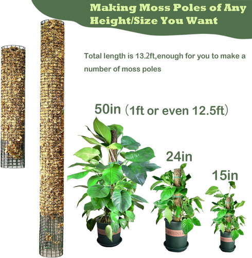 chicarry 13.2ft 4Pcs 8.3in3.3ft 7Pcs 23" (13.2FT Moss Pole DIY Kit, Metal Moss Pole for Plants Monstera, Steel Wire