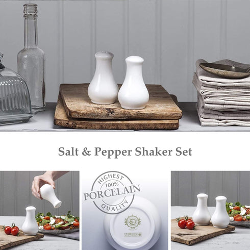 WM Bartleet & Sons 1750 Traditional Porcelain Salt & Pepper Pot Shaker Cruet Set, 13cm – White