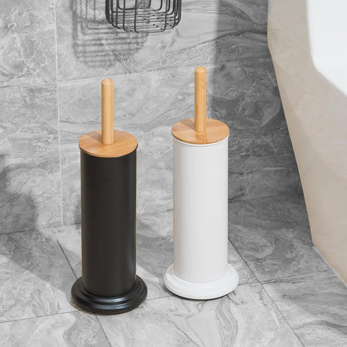 Leadfun Toilet Bowl Brush and Holder, Toilet Brush with Bamboo Handle and Covered Holder, Dual Brush Options, Weighted