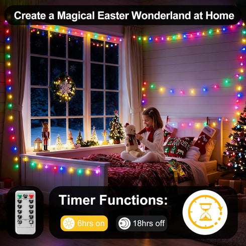 PJT 200 66ft 8 LED Easter String Lights, Plug in Pastel String Lights with Remote, Modes & Connectable, Easter Tree