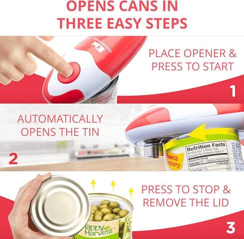 Kitchen Mama Auto Electric Can Opener - Battery Operated, Hands-Free, Smooth Edge, Red
