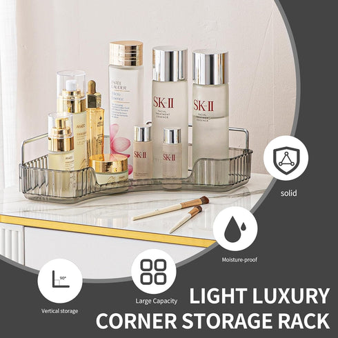 YCIA&DONE Corner Counter Bathroom Organizer, 1 Tier Clear Cosmetic Perfume Tray for Makeup and Skincare