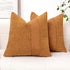 Pack of 2 Orange Brown Boucle Decorative Pillow Cover with Faux Leather