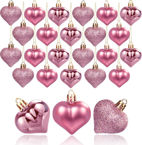 GuassLee Valentines Day Decorations, 36pcs Rose Gold Heart Shaped Baubles for Valentine's Day Wedding Anniversary