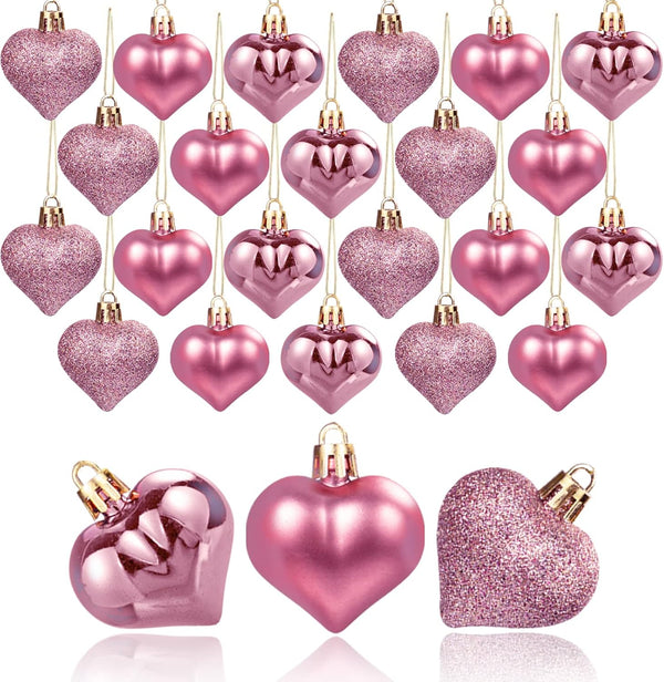 GuassLee Valentines Day Decorations, 36pcs Rose Gold Heart Shaped Baubles for Valentine's Day Wedding Anniversary