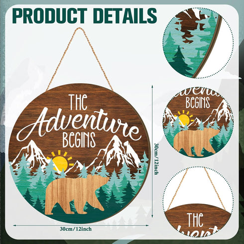 12 12'' Chunful The Adventure Begins Wooden Hanging Sign, x Woodland Nursery Decor, Green Trees Brown Background