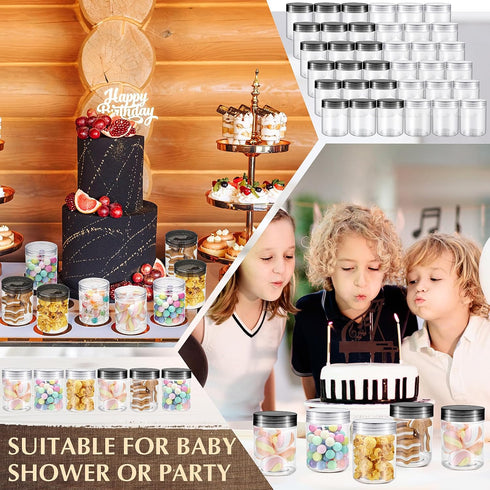 Sliner 60 Pcs 8 oz Plastic Jars with Lids, Clear Round Leakproof Storage Containers for Travel, Face Creams, Kitchen,