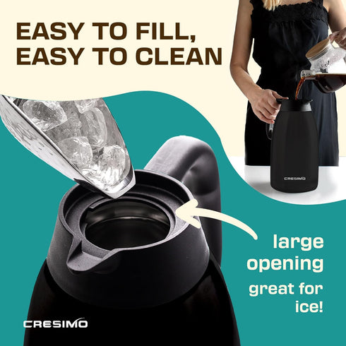 Thermal Coffee Carafe, 68 Oz - Black Stainless Steel, Durable & Easy to Pour, Keeps Drinks Hot for 12 Hours & Chilled