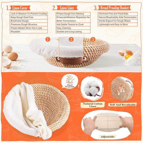 VEDALIO Sourdough Starter Kit, Sourdough Bread Baking Supplies, Sour Dough Starter Kits, Woven Bread Proofing Basket