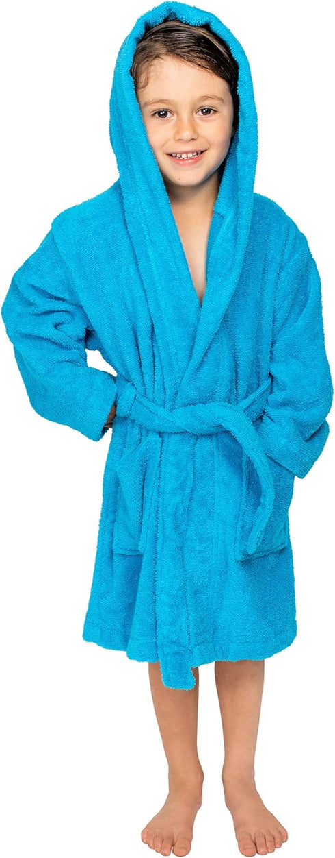 5-6 BAGNO MILANO Kids Organic Turkish Cotton Hooded Beach Cover-Up Towel, GOTS Certified, for Boys and Girls (Blue