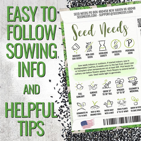 (1 Pack) Seed Needs Lemon Balm Seeds for Planting - Non-GMO, Heirloom & Untreated Perennial Medicinal Herb - Plant