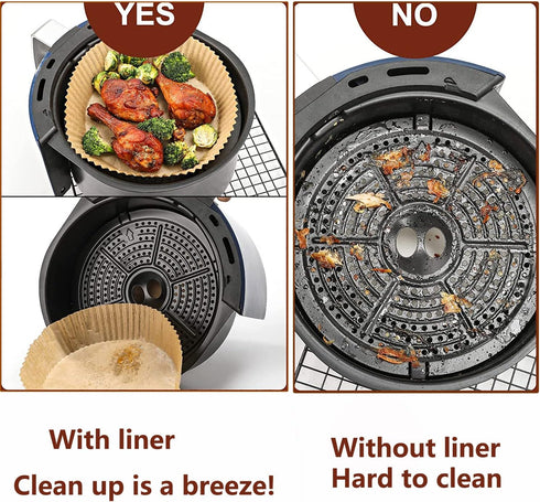 Air Fryer Liner Round, 100PCS Disposable Liners, 6.3 inch for 2 to 4.9Qt Air Fryer, Unbleached Non-stick Parchment Paper