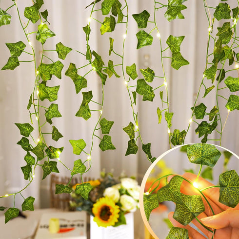 33ft 100 KASZOO LED Vine with Fairy Lights with Remote, Fake Vines String Lights Battery/USB Operated, Ivy Garland