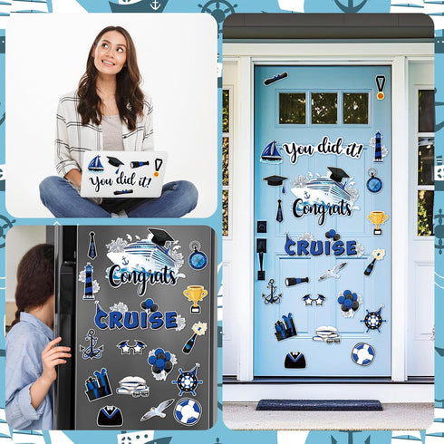 Lounsweer 24 Pcs Graduation Cruise Door Decorations, 2024 Congrats Grad Hat Magnet for Cabin Door, Refrigerator