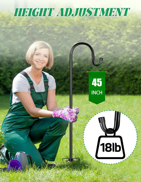 45 Inch 5 XDW-GIFTS Bird Feeder Pole for Outdoor, Shepherds Hooks Heavy Duty Garden Pole for Hanging Plant Basket