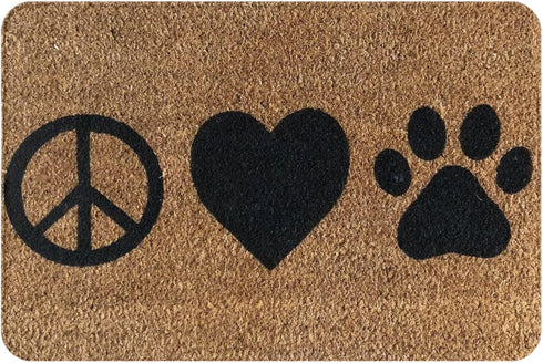 Welcome Mats for Front Door Outdoor Entry, Peace Love Pawprint Doormat, Non-Slip Mat, 17 x 30 Inch