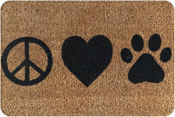 Welcome Mats for Front Door Outdoor Entry, Peace Love Pawprint Doormat, Non-Slip Mat, 17 x 30 Inch